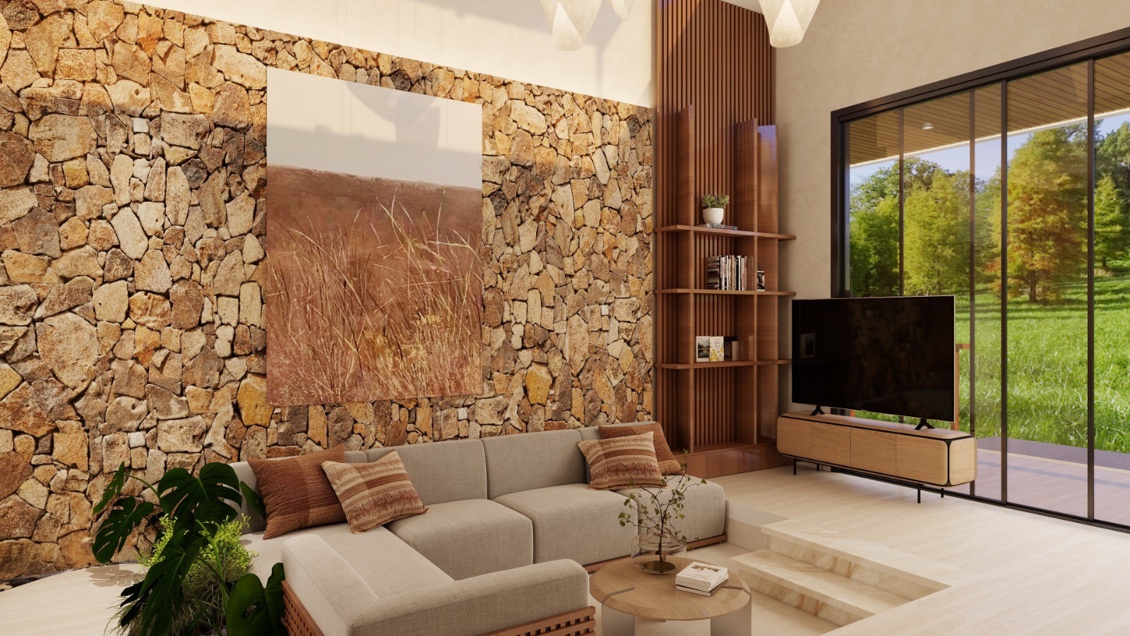 Casa Colinas open living space with kitchen and sunken lounge
